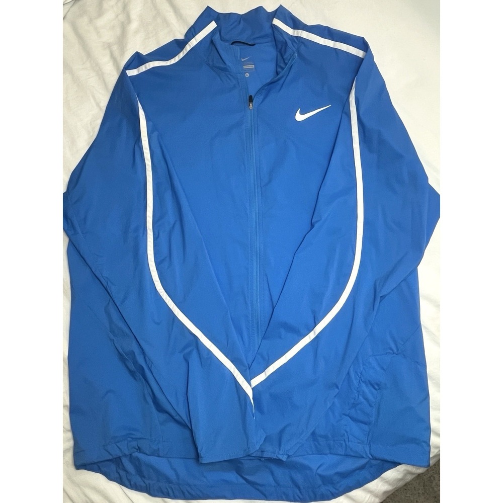 Nike Windbreaker Jacket Men's Large L Blue Lightweight Running Active Reflective - Picture 8 of 12